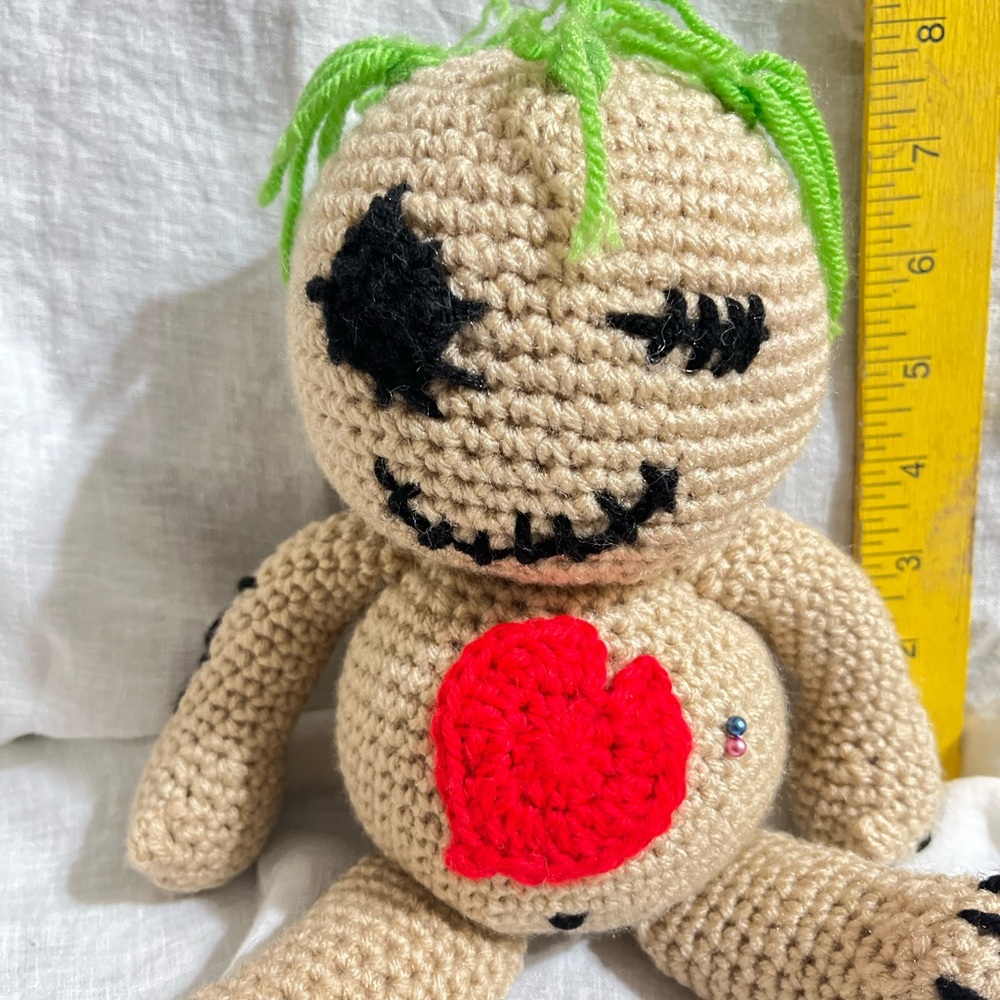 Handmade Crochet Doll with Green Hair